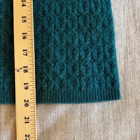Garnet Hill Cashmere Blouson Sleeve Square Neck Pointelle Teal Sweater - Picture 8 of 11